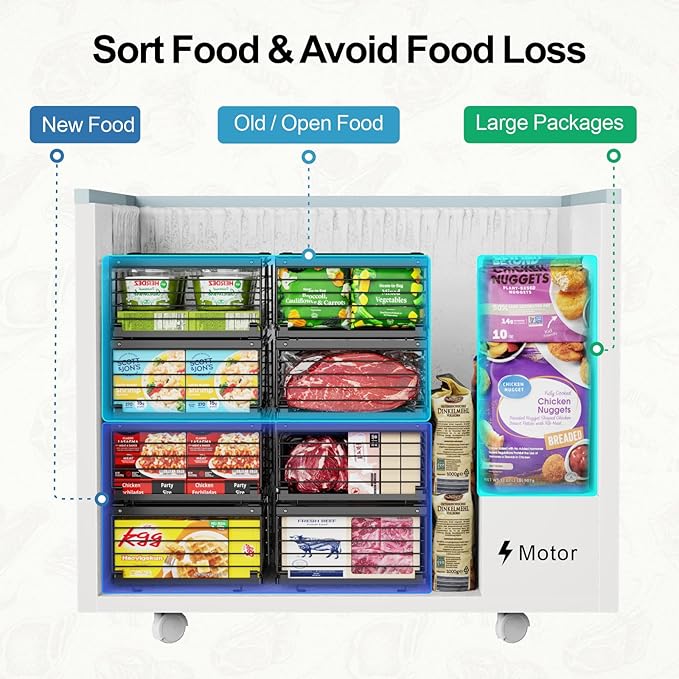 iSPECLE 8 Pack Freezer Organizer Bins, Adjustable Wire Baskets for 10 to 20 Cu.Ft Chest Freezer, Stackable Storage with Handles, Deep Freeze Organizer for Meat & Vegetables, Black