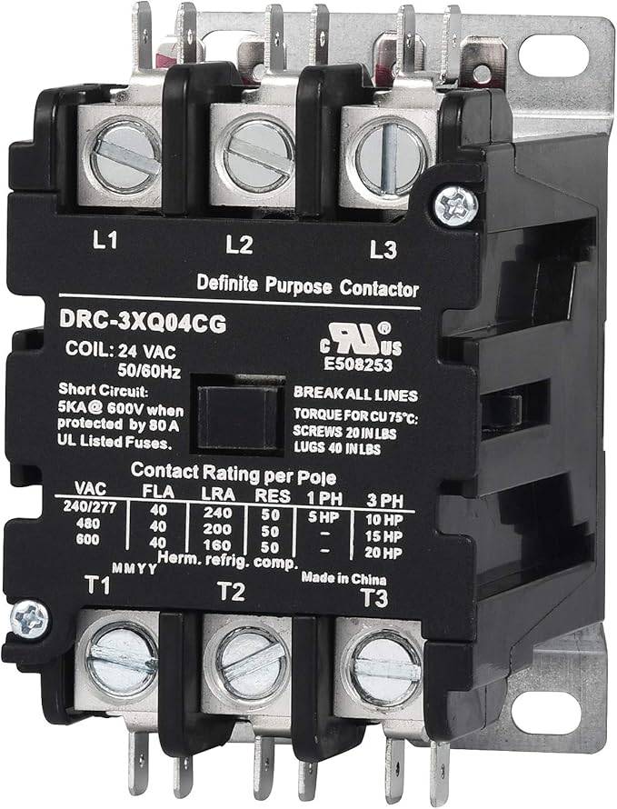 SUNLEE UL 3 pole 40 Amp Contactor 24v coil A2L Compliant fits 42CF35AJ equivalent Definite Purpose Contactor