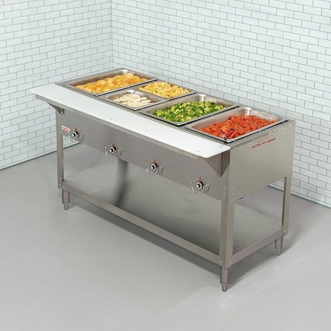Kratos Commercial Electric Steam Table, 4 Well Stationary Hot Food Table, NSF Certified Food Warmer, 120V, 2000W (28W-111)