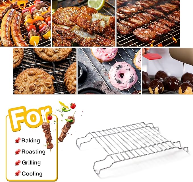 GlHETKUT Cooling Rack,Grill Rack, Heavy Duty Stainless Steel Wire Rack for Baking,Griling,Roasting,Oven andDishwasher Safe,Compatible with Electric Cooktop,Grill,BBO