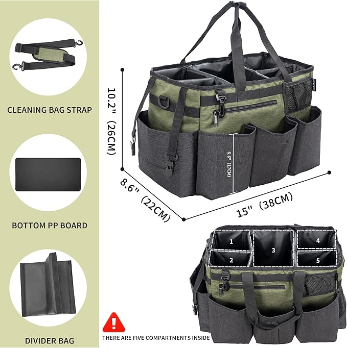 Wearable Cleaning Caddy Bag for Cleaning Supplies,Large Capacity Cleaning Organizer Green