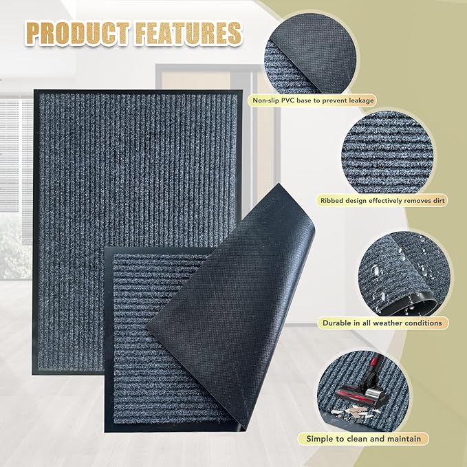 Front Door Mat,3'x6'Indoor Outdoor Door Mat,Heavy Duty Durable Welcome,Commercial Floor Mats Inside Outside Entrance, Waterproof All-Season, All-Weather Non Slip Backing Doormat for Entryway,Dark Gray