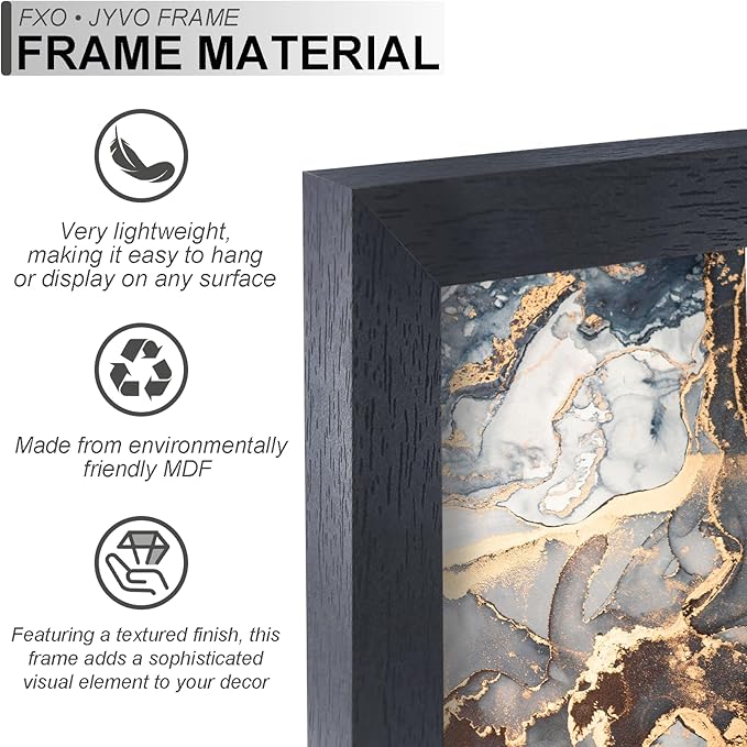 Engineered Wood 12x24 Picture Frame Set of 6, Black Frame for 12 x 24 Inch Picture Poster Photo, Light Weight 12 by 24 Frame with Wood-grain for Wall - 6 Pack/Black/12 x24