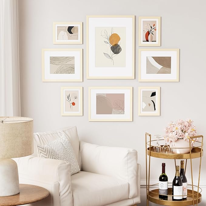 Vittanly 11x17 Picture Frame Set of 2, Solid Wood Frame for Wall Art Photo and Prints, Display Photo 8x12 with Mat or 11x17 without Mat, White