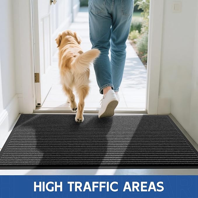 Front Door Mat, 4' x 8' Heavy Duty Indoor Outdoor Door Mat for Entryway, Commercial Door Mats Entrance, Low Profile Welcome Mats Non-Slip, Durable Rubber Backing Entry Mat for Patio, Home