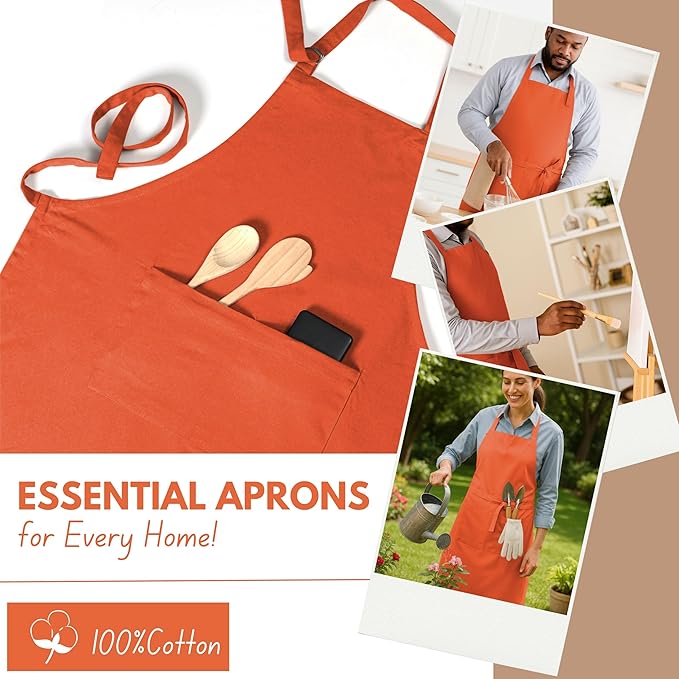 Native Fab Kitchen Apron 2 Pack - 100% Cotton Adjustable, Durable Apron with Pockets, Perfect for Cooking, Baking, Grilling