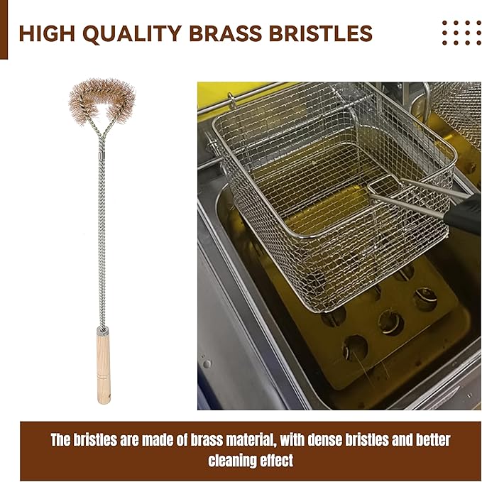3 Pcs Fryer Cleaning Tools Including L Shaped Brass Bristles Fryer Deep Cleaning Brush, Fryer Deep Cleanout Rod, Long Handle Fryer Basket Brush for Restaurant Air Fryer Cleaning