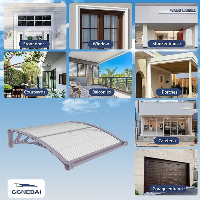 Awning for Door Entrance with Drainage Sink,32x120 Inch Awnings for Doors,Window Canopy Exterior with Plastic Steel Bracket,Polycarbonate Cover,UV,Rain,Snow Protection for House,Porch,Patio,Deck