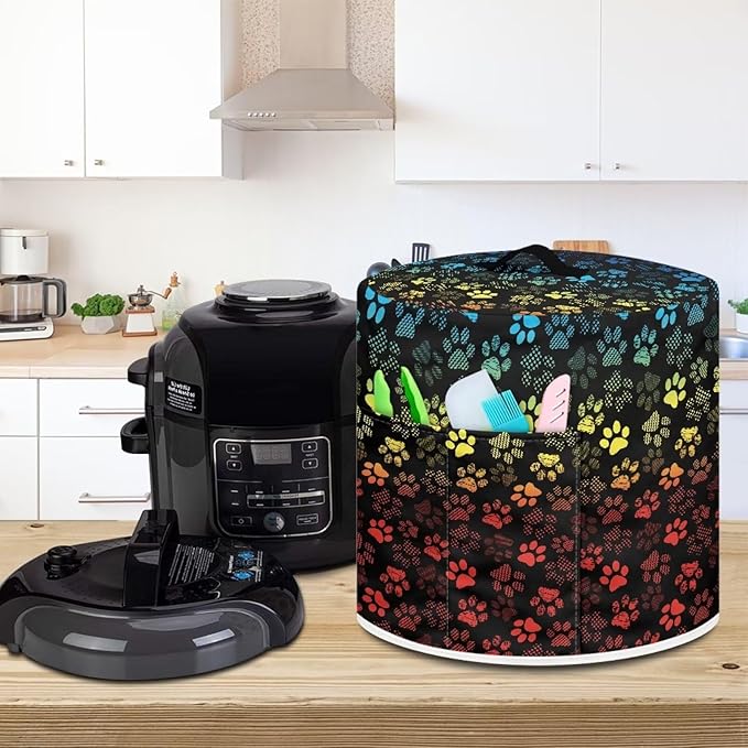 Flashideas Dog Paw Prints Dust Cover for 8 Quart Instant Pot and Extra Accessories, Dust Proof Easy to Clean Pressure Cooker Cover Electric Appliance Cover Air Fryer Accessories with Pocket