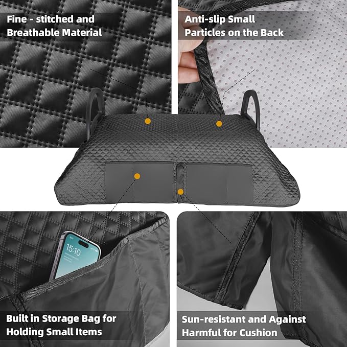Roykaw Golf Cart Seat Cover, Golf Cart Seat Blanket w/Double Layer Universal Compatible with EZGO TXT RXV/Club Car DS Precedent 2 Seat Golf Carts, w/ 4 Storage Pockets, Easy to Use & Clean, Black
