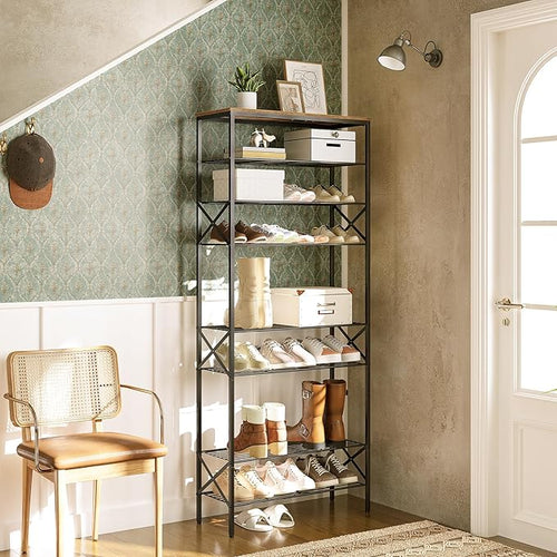 10 Tier Shoe Rack, Large Capacity Shoe Storage Organizer Holds 40 Pairs, Sturdy and Stable, for Entryway, Hallway, Closet, Dorm Room, Rustic Brown SS10BR