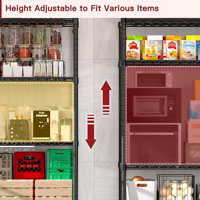PrimeZone 74''H Wire Shelving 1250lbs 5 Tier Storage Shelves with Wheels NSF Certified Heavy Duty Steel Metal Shelf Adjustable Rolling Rack Kitchen Garage Closet Pantry Laundry 74''HX36''WX14''D