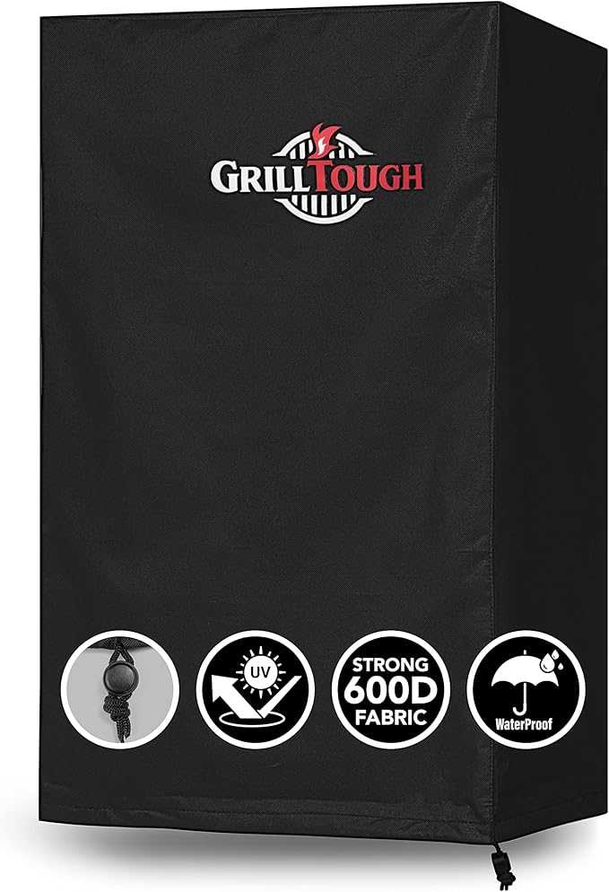 Heavy Duty Smoker Cover, 30 Inch – Waterproof, Weather Resistant, UV & Fade Resistant with Adjustable Straps – BBQ Cover for Flat Grill, Black