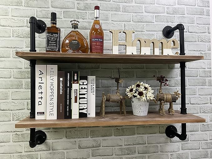 Pipe Shelves Industrial Pipe Shelving Shelves Real Wood Industrial Floating Pipe Shelves with Wood Planks 36 inch Wall Shelves Rustic Hanging Bookshelf Farmhouse Kitchen Bar Shelving