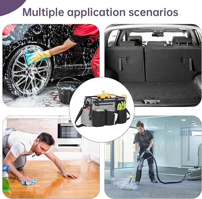 Wearable Cleaning Caddy Bag for Cleaning Supplies,Large Capacity Cleaning Organizer Grey