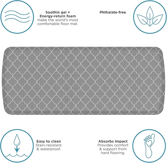 GelPro Elite Premier Gel Anti-Fatigue Kitchen Comfort Floor Mat, 20x48”, Trellis Classic Grey