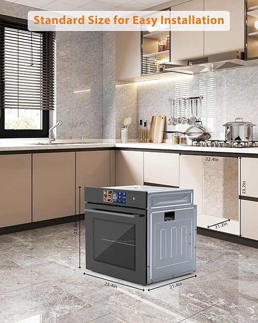 24 Inch Built-in Electric Single Wall Oven, 2.5 Cu.ft Convection Oven with 8 Cooking Functions, 360° Rotating Rotisserie