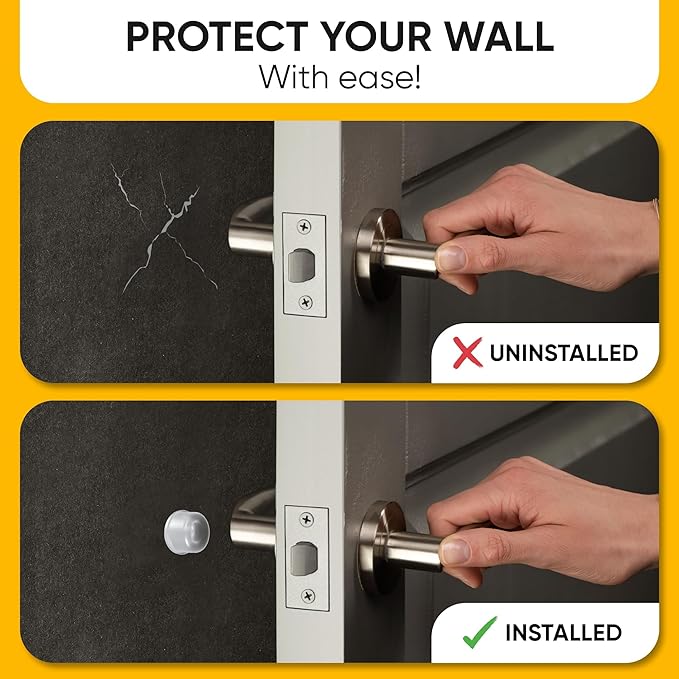 Vellax 12 Clear Silicone Door Bumpers – Self-Adhesive Wall Protectors for Door Knobs, Handles & Headboards – Quiet Rubber Pads for Impact Protection