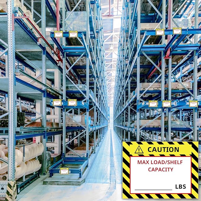 Zhanmai 100 Pcs Pallet Rack Capacity Labels 3 x 4 Inches Pallet Racking Caution Max Load Shelf LBS Warning Stickers Bright PVC Industrial Strength Sticker Warehouse Safety Forklift Cross Beam Safety