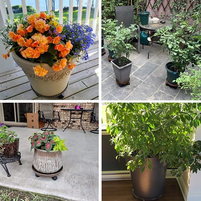 2 Pack Plant Caddy with Wheels,Round Potted Rolling Plant Stand with Wheels Heavy Duty Flower Pot Rack on Rollers Dolly Trolley Saucer Tray Pallet with Universal Wheels (14inch, Black)