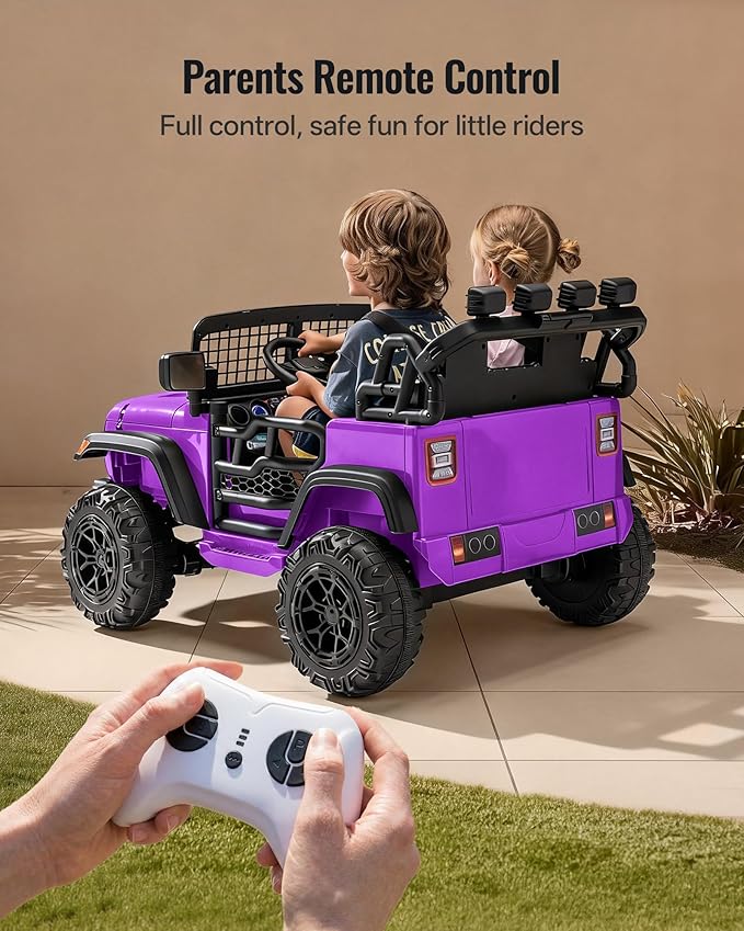 2 Seater Ride on Car Toy, 24V 4WD Electric Car for Kids 4-8 with Remote Control, 4x200W Motors, Capacity 110 lb - Purple