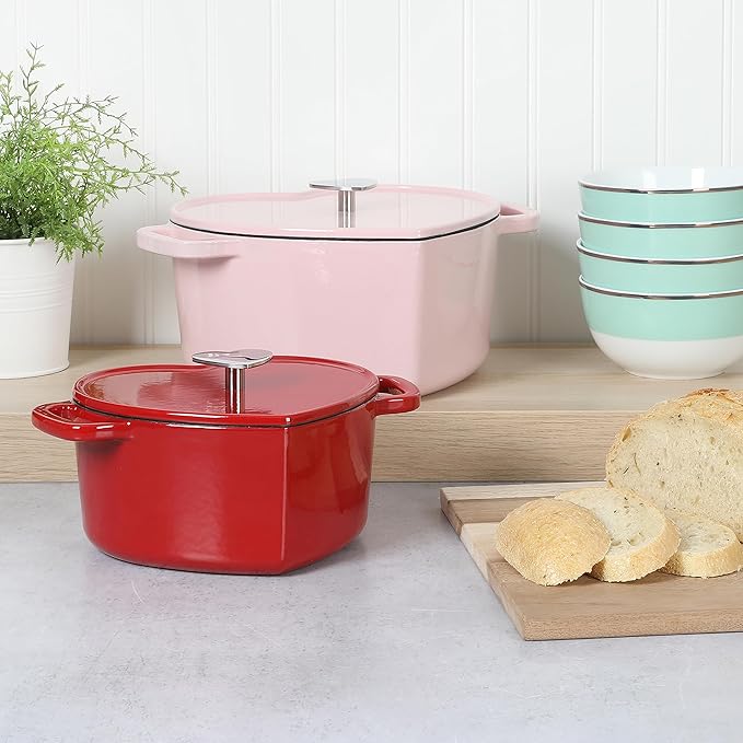 Martha Stewart Heart Shaped Enamel Cast Iron 2-Quart Dutch Oven - Red