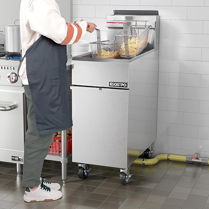 EGGKITPO 50lb. Commercial Gas Deep Fryer 4 Tubes Liquid Propane Gas Fryer CSA Certified Adjustable Thermostat 200℉-400℉ Floor Standing Fryer with 2 Baskets for Restaurant and Kitchen 120,000 BTU/h