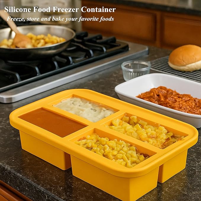 Bangp 1-Cup Silicone Freezing Trays with Lid,2 Pack,Easy-Release Silicone Freezer Molds for Soup Ice Cubes,Soup Freezer Molds,Freeze & Store Broth,Sauce,Leftovers - Makes 8 Perfect 1 Cup Portions