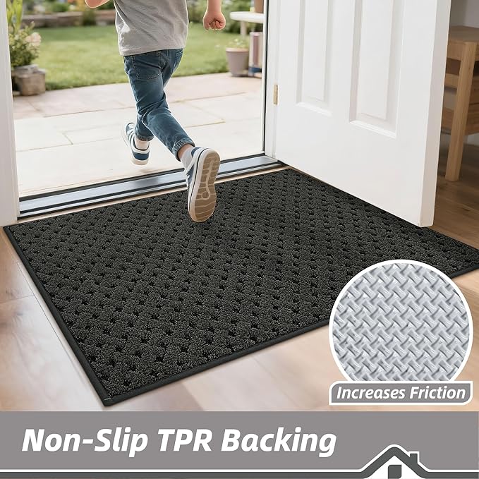 BEQHAUSE Dirt Trapper Door Mat Non-Slip Entryway Rugs Stain Resistant Absorbent Dog Doormats Woven-Look Washable Welcome Floor Doormat For Front Back Door, Muddy Wet Shoes & Paws, 32" x 48", Dark Grey