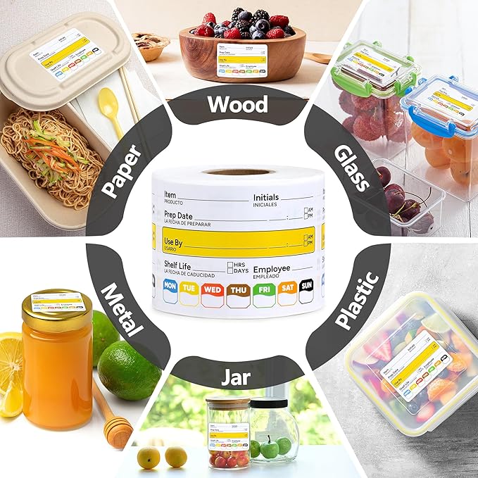 300 Pcs Restaurant Quality Shelf Life Food Rotation Labels Vinyl, 2” x 3” Self-Adhesive Removable Freezer Food Labels, Perfect for Reusable Containers, Easy to Remove, Food Safety Date Sticker
