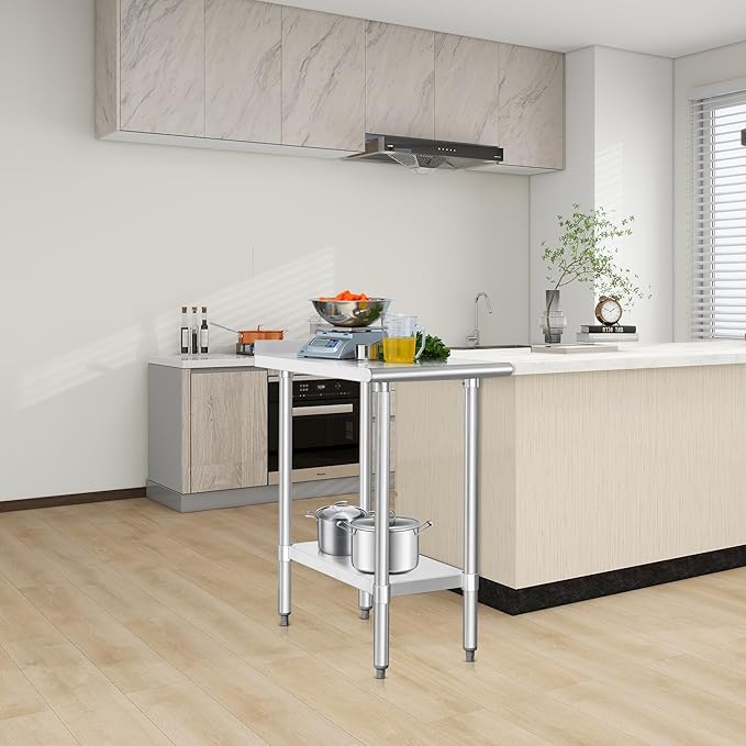 HARDURA Stainless Steel Commercial Work Table Prep Work Metal Table 30×18 Inches with Undershelf and 2" Backsplash Heavy Duty NSF 430 for Kitchen Food Prep