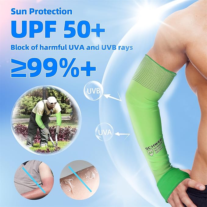 Schwer 100 Pairs ANSI A6 Cut Resistant Arm Sleeves, 21 Gauge Comfortable and Breathable Protective Sleeves, Arm Protectors for Thin Skin and Bruising, Work, Gardening, Farming, Outdoors, Non-PFAS, L