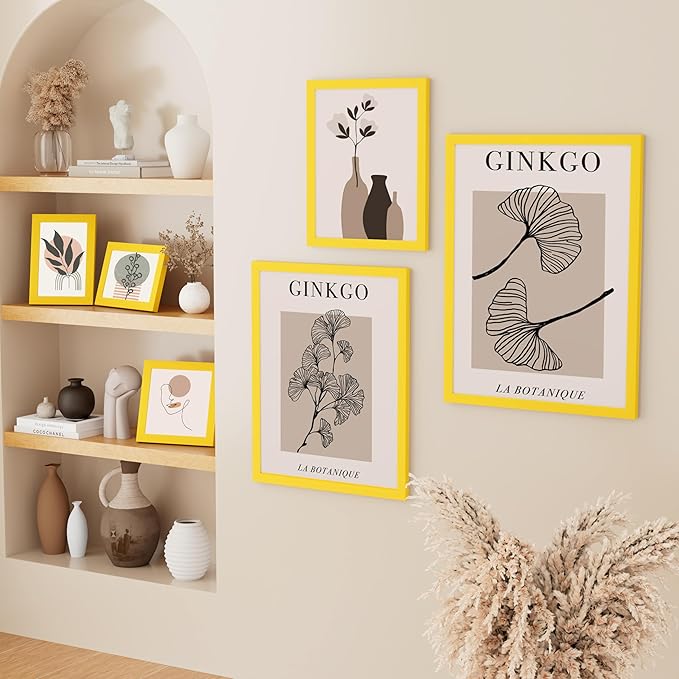 Vittanly 11x14 Picture Frame, Solid Wood Frame with Plexiglass, Includes 8x10 Mat, Wall Hanging for Photos, Home Decor, Yellow, 1 Pack
