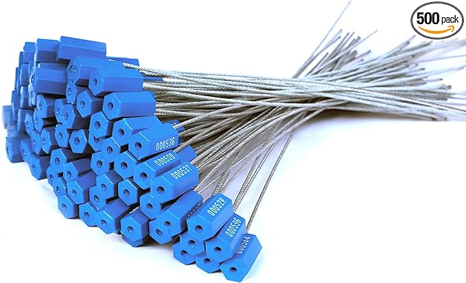 Leadseals(R) 500 Anti-Tamper Proof Security Cable Seals Disposable Self-Locking Padlock Shipping Security Tags Numbered (Blue)