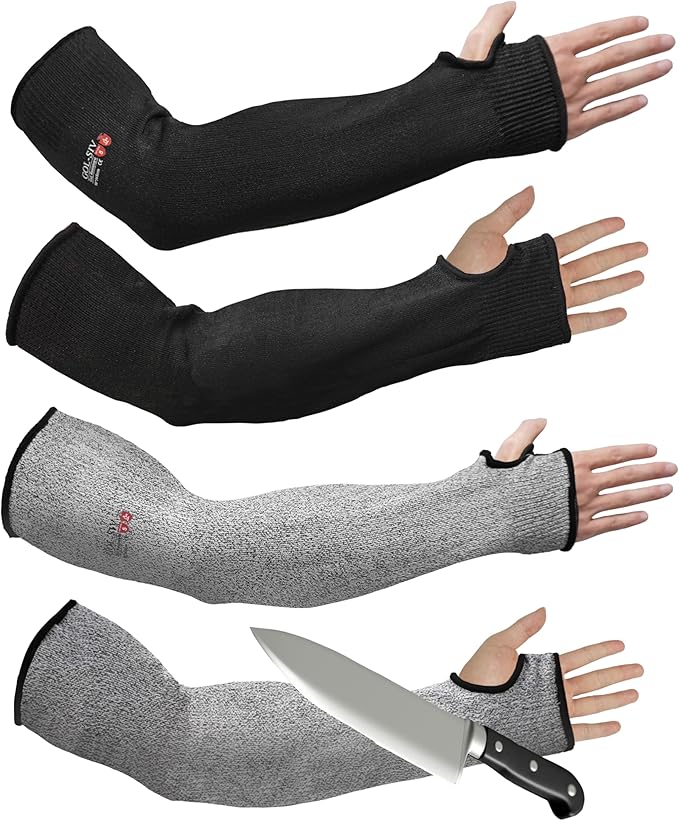 Arm Protectors For Thin Skin And Bruising, Cut Resistant Sleeves For Men Women, A5 Level Farmer Sleeve For Gardening (Black & Grey, 17.7 In - 2pairs)