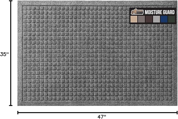 GORILLA GRIP Front Door Mat, 47x35, Indoor Outdoor Ultra Absorbent HydroAbsorb Doormat, Absorbs Up to 6 Cups of Water, Stain and Fade Resistant, Rubber Backing Doormats, Captures Dirt, Grey