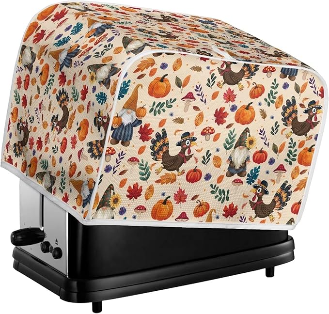 UNICEU Fall Pumpkin Turkey Toaster Covers 4 Slice Bread Maker Dust Cover Kitchen Small Appliance Dust Protector Thankgiving Day Gift