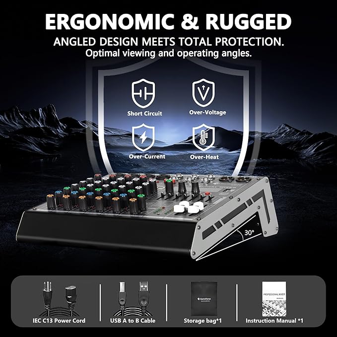 6 Channel Audio Mixer, 99 DSP Sound Board Console with 48V Phantom Power, Professional DJ Mixer for Podcasting, Streaming, Studio Recording (SMX6)
