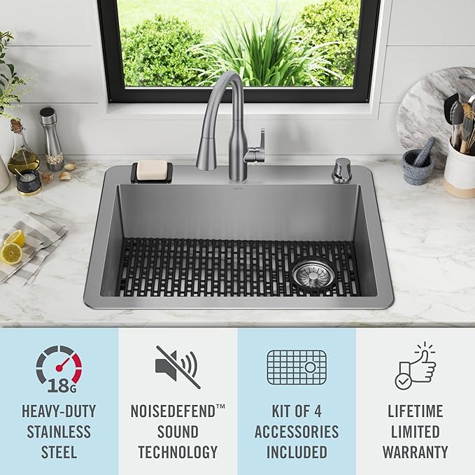 DELTA FAUCET Delta Marca 30 inch Drop-In Undermount Stainless Steel Single Bowl Kitchen Sink with Accessories