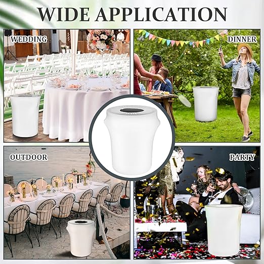Tanlade 32 Gallon Stretch Trash Can Spandex Cover Outdoor Waste Garbage Can Spandex Covers for Indoor Kitchen Outdoor Round Waste Container Bin, Without Trash Bin(White,2 Pcs)