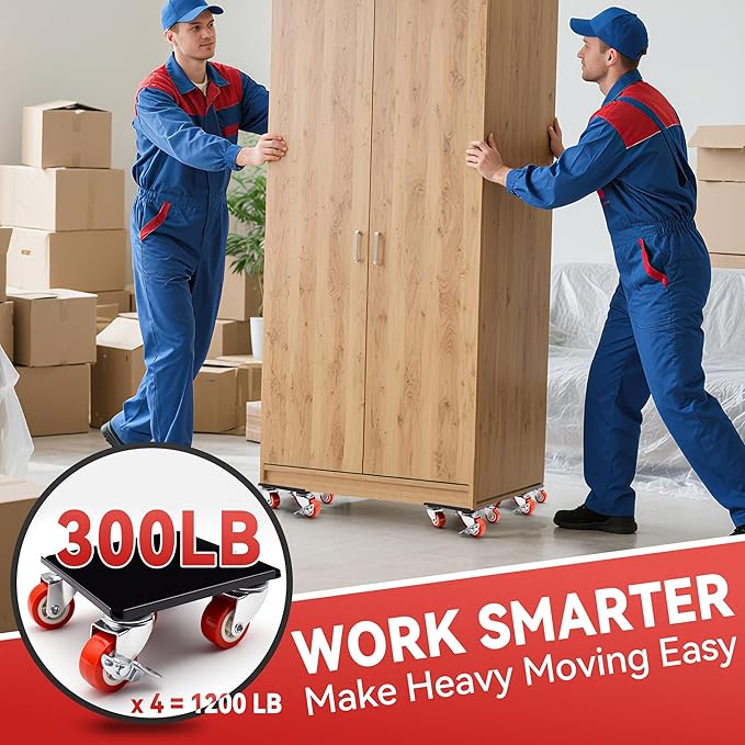 Heavy Duty Industrial Furniture Movers with Wheels, Dolly, Lifter, Sliders, 5 Rollers Casters Cart, Black, 1200 lb Capacity