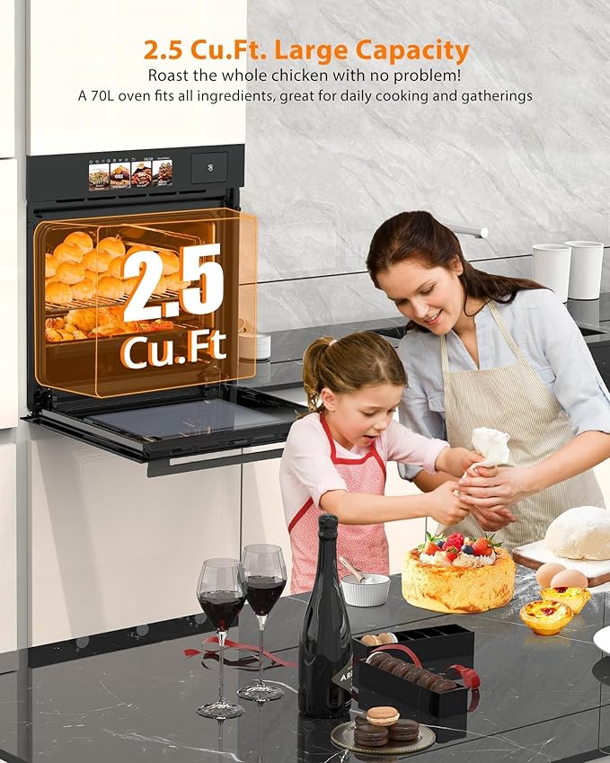 24 in Built-in Steam Oven,70 L Electric Wall Oven with TFT Display & Air Fry,1℃ Precision,108 Menus,Enamel Cavity