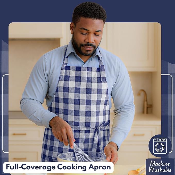 Native Fab Kitchen Apron 2 Pack - 100% Cotton Adjustable, Durable Apron with Pockets, Perfect for Cooking, Baking, Grilling