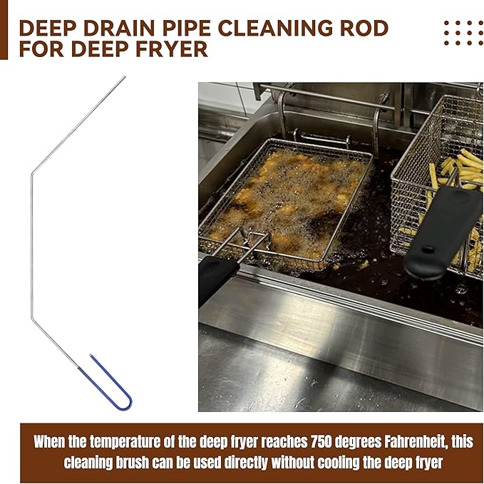 Deep Fryer Cleanout Rod 25" Stainless Steel Angled Drain Cleaning Unclogger Tool for Commercial Kitchen, Restaurant Fryer，1 PCS