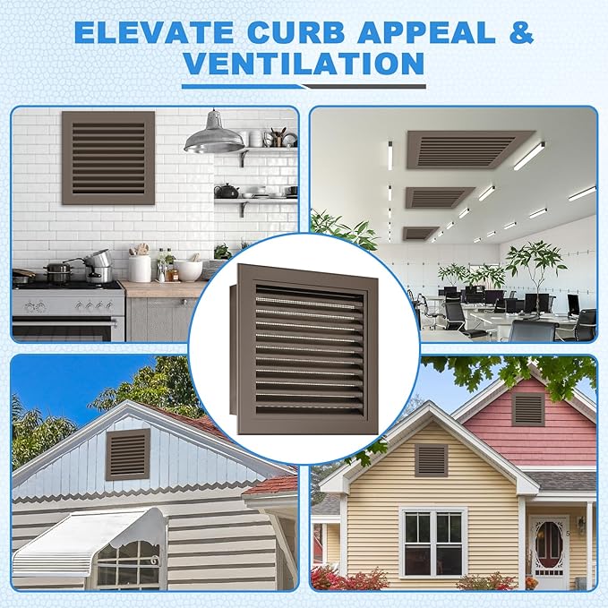 8"x8" Shed Vent with Screen – Aluminum Gable Vent for Sheds, Attics, and Walls – Exterior Louvered Vent with 6"x6" Vent Opening, Prevents Condensation Design Brown
