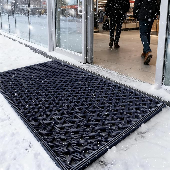 LUMI Outdoor Doormat 24x36, Front Door Mat Outside Entrance, Heavy Duty Rubber Welcome Exterior Door Mat Non Slip Waterproof, Outdoor Rubber Mats with Drainage Holes, Easy Clean Entryway Mats, Blue