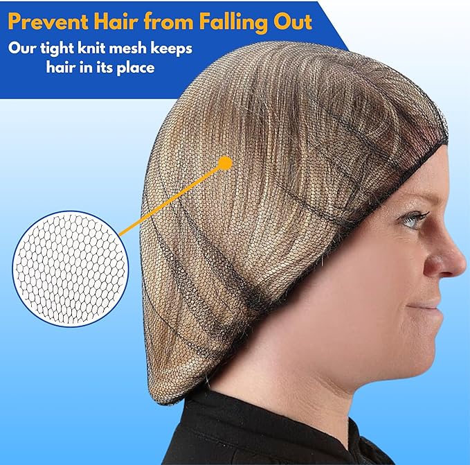 FRONTLINE Hair Nets 100 Pack Premium Invisible Nylon Mesh Hair Cover for Food Service Workers Disposable Cap Elastic Hairnet