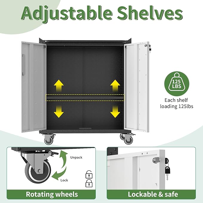 Metal Tool Cabinet,Garage Storage Cabinet System,Wall Cabinet & Locking Rolling Tool Cabinet with Doors and Adjustable Shelves,Steel Tool Cabinets for Home (2 Pcs-StyleB, Black & Grey)