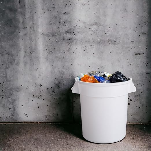 PRO&Family Commercial Round Trash Can, Ingredient Bin, Heavy-Duty Plastic, Anti-Static, Kitchen, Office, Outdoor Use (White, 20 Gallon)