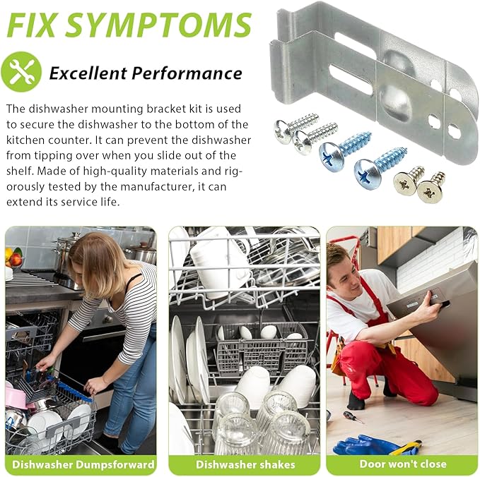 【Upgraded】DD94-01002A Dishwasher Assembly-Install Kit Fits for Samsung Dishwashers Mounting Bracket Replaces AP4450818 2077601 PS4222710 EAP4222710, includes 2 x Mounting Brackets, 6 x Mounting Screws